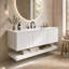 Meuble-lavabo double mural de 122 cm (48 po) avec comptoir en composite, 3 tiroirs et tablette inférieure ouverte, meuble-lavabo suspendu sans poignées en MDF, blanc