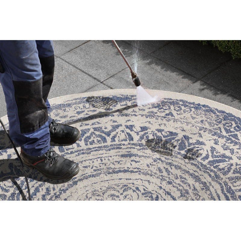 Rosica Flatweave Blue Rug, Round 140cm