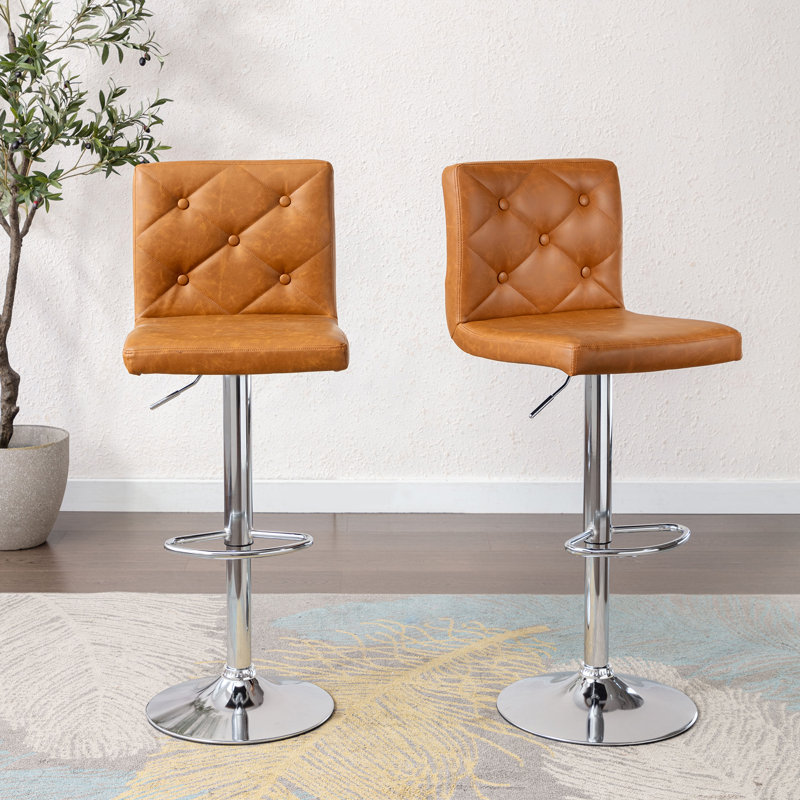 Swivel Bar Stools Set of 2, Faux Leather Upholstered Counter Height Bar Stools with Back, Adjustable Modern Bar Chairs for Kitchen Island, Brown