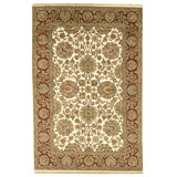 High-Quality Hand-Knotted Ivory And Red Area Rug