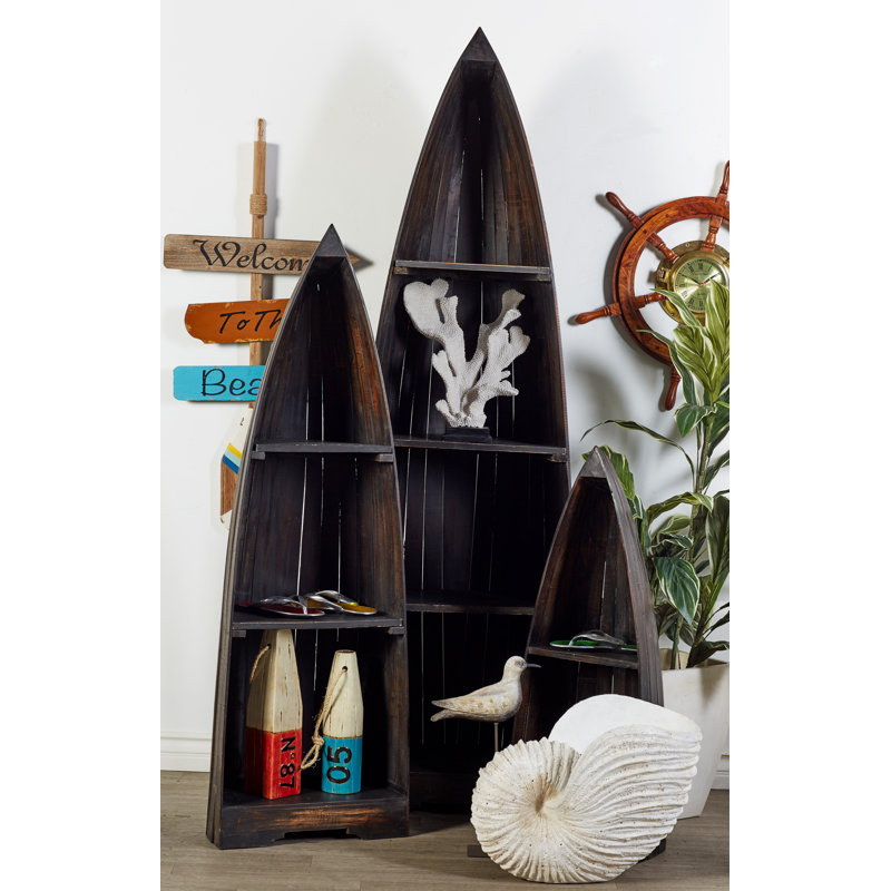 Keasal 77'' H x 21.5'' W Solid Wood Boat Bookcase, Brown