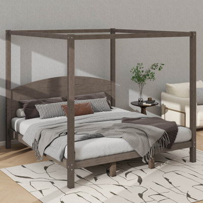 Grand King-Size Canopy Platform Bed With Headboard & Support Legs