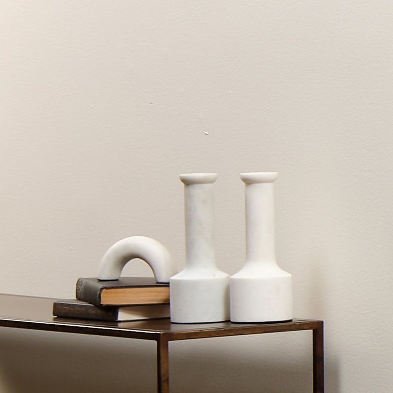White Marble Contemporary Candlestick Set of 2
