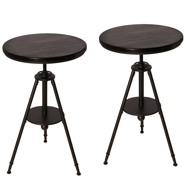Ensemble de 2, table de bistro industrielle, table de café rétro, table de salle à manger de ferme ronde pour cuisine, table d'appoint rustique, plateau en bois pivotant, hauteur réglable de 33,46 à 39,37