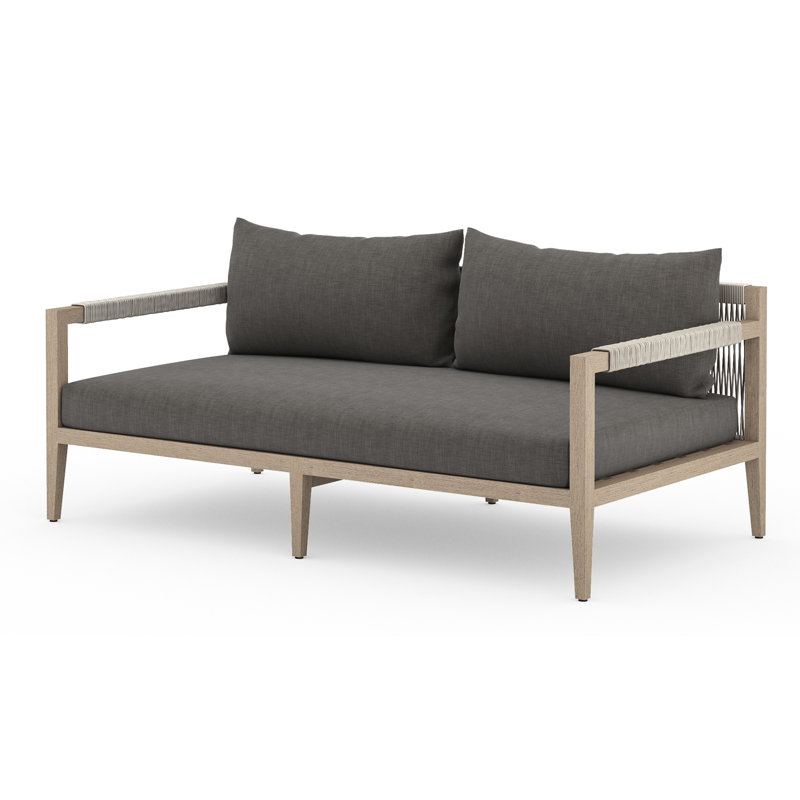Sherwood Outdoor 2 - Seat Loveseat, Solid Wood, Gray Cushion/Brown/Gray Frame