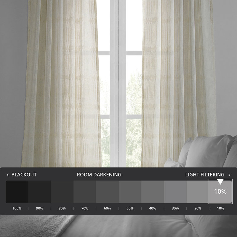 Larsen Faux Linen Sheer Curtains for Bedroom, Living Room Curtains for Large Window Single Panel Drape, 50" x 96", Beige