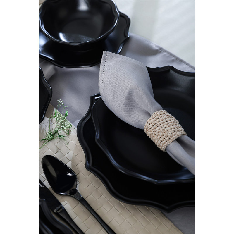 Ensemble de vaisselle en céramique Elegant (24 pièces), noir mat, 6 assiettes plates (7,1 po), 6 assiettes de service (11 po), 6 bols (5,9 po), 6 assiettes à gâteau (8,7 po) | 100% grès céramique, antibactérien, écologique, facile à nettoyer, va au lave-vaisselle et au micro-ondes
