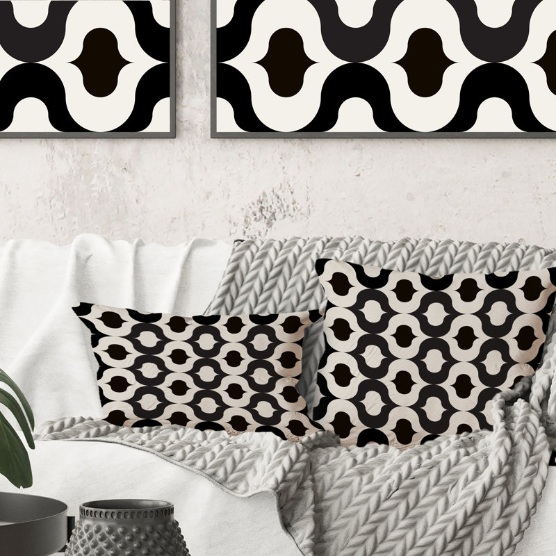 Coussin décoratif à motif géométrique noir et blanc, 16 po x 16 po