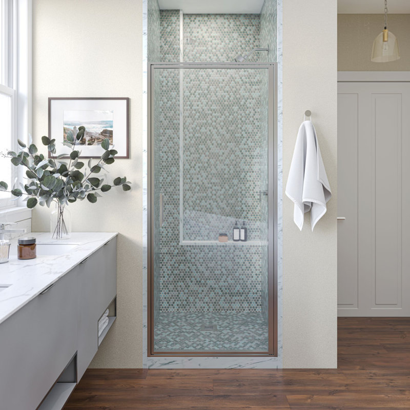 Porte de douche à cadre pivotante Axio en verre trempé transparent, Chrome poli