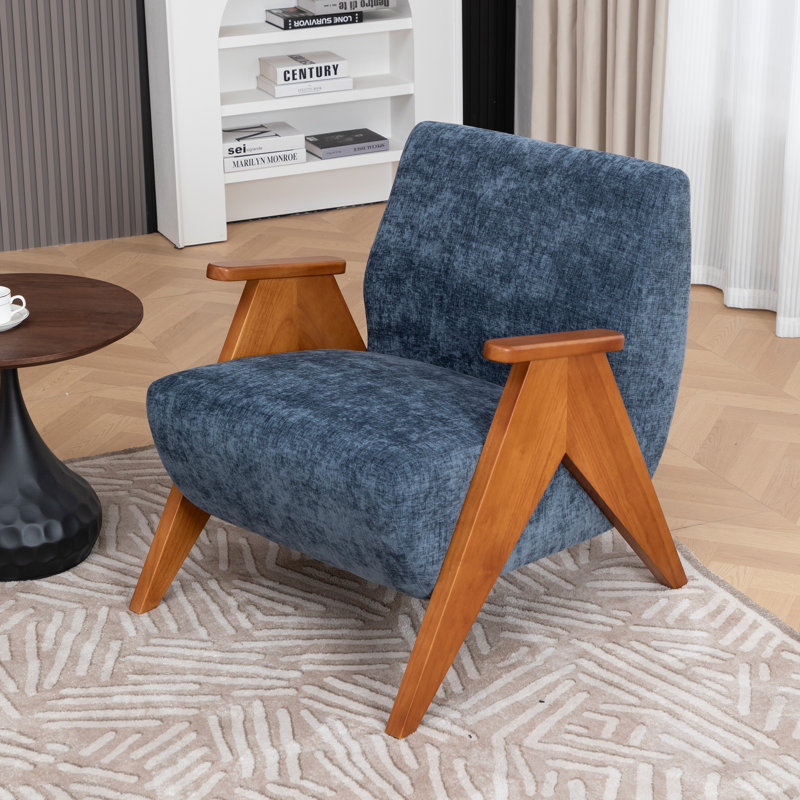 Fauteuil en bois massif de chenille l 27,5 po Kyajah , Bleu
