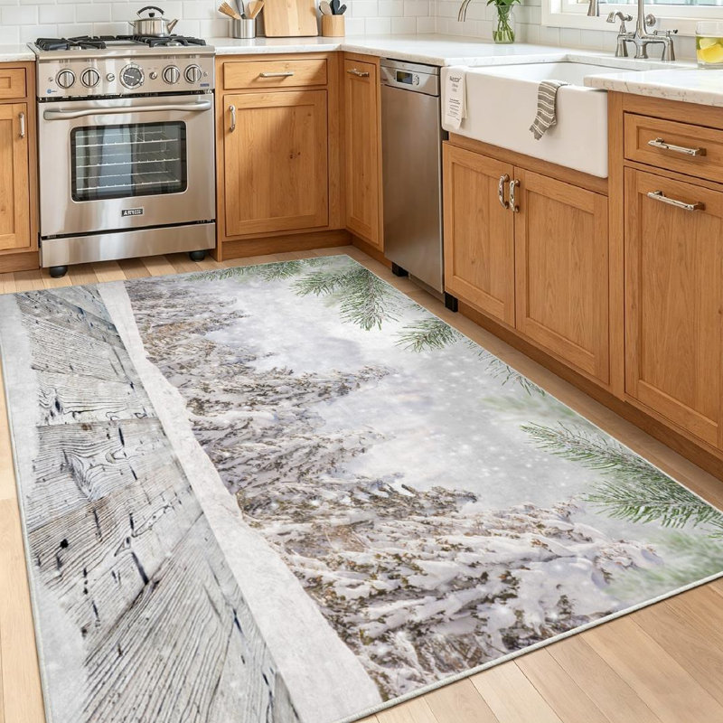 Tapis bleu d'hiver lavable à la machine avec des flocons de neige et de glace, Rectangle 39 po x 63 po