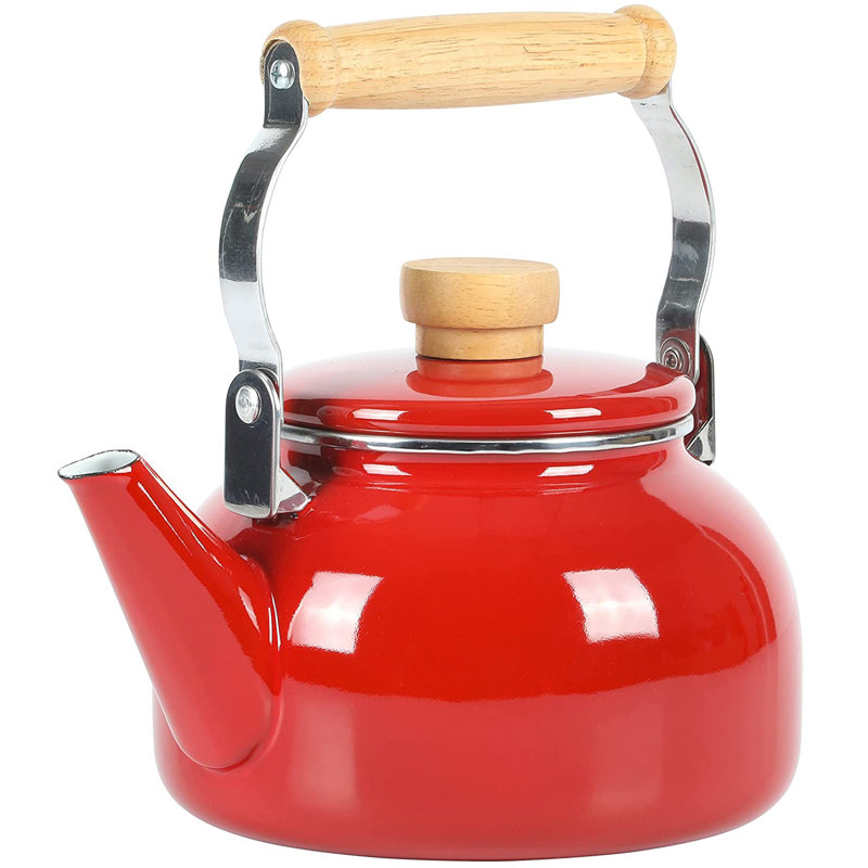 1.5 Quart Tea Kettle With Fold Down Handle in Blue, Red