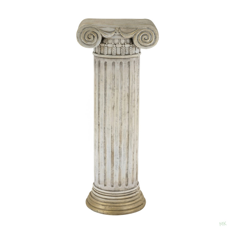 Meuble piédestal 13 po x 13 po en magnésium blanc antique avec colonne nervurée et base dorée