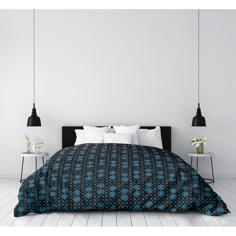 Housse de couette simple Katelyn Elizabeth, Housse de couette pour très grand lit, Polyester brossé, Bleu / Gris / Noir