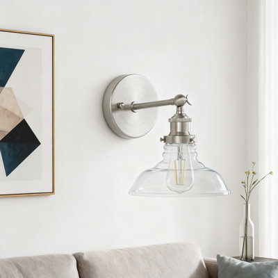 Farmhouse Wall Sconce Light Fixture With Dimmable Led Bulb, Brushed Nickel Vanity Light For Bathroom, Hallway, Ul Listed