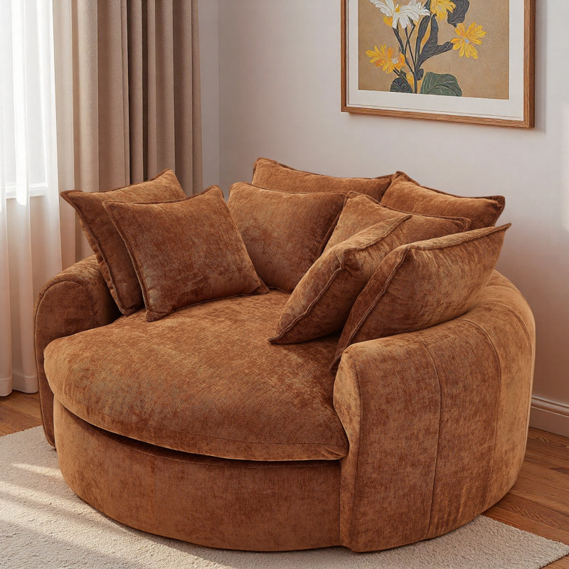 Canapé-lit rond à compression complète avec 8 coussins décoratifs, Orange