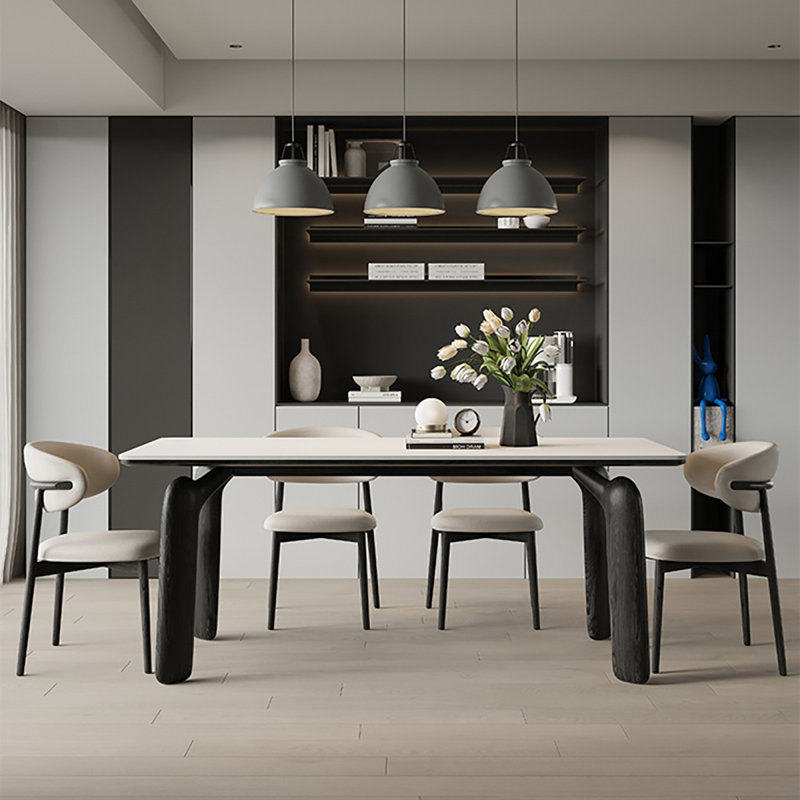 Table de salle à manger Dicie Rock avec simplicité rétro française, H 29,5 po x L 70,9 po x l 31,5 po
