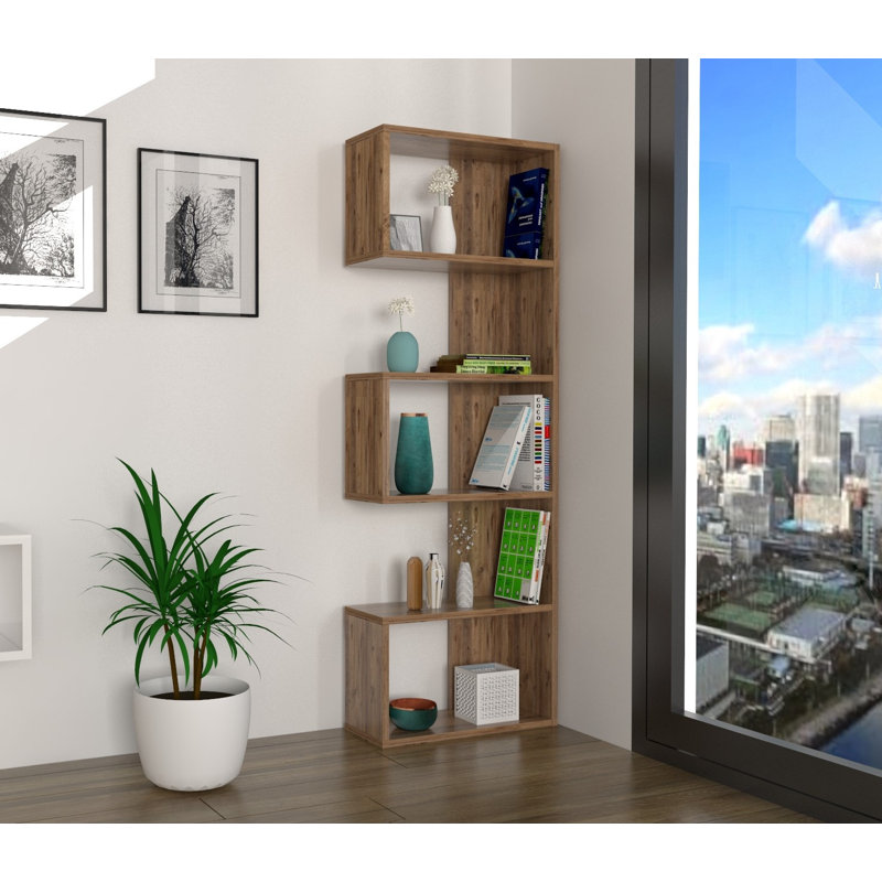 Modern Bookshelf in Sapphire Oak, 20.4 x 59.1 inches | 100% Melamine Coated Particle Board, Thickness: 0.7 inches | Features Numerous Shelves, Wall-Mountable Design | Perfect for Home Office, Living Room, or Study | Stylish & Functional Storage Solution