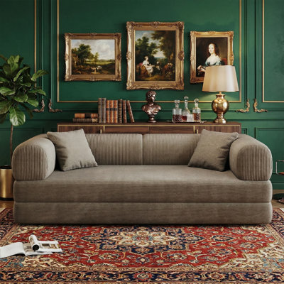 78.8" Wide Corduroy Modular Floor Sofa Bed, Convertible Tatami Style Sofa with Boneless Design