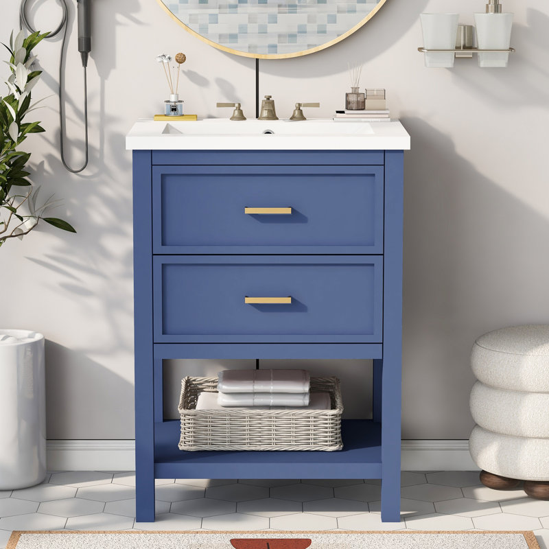 Meuble-lavabo 24 po avec lavabo supérieur, Bleu