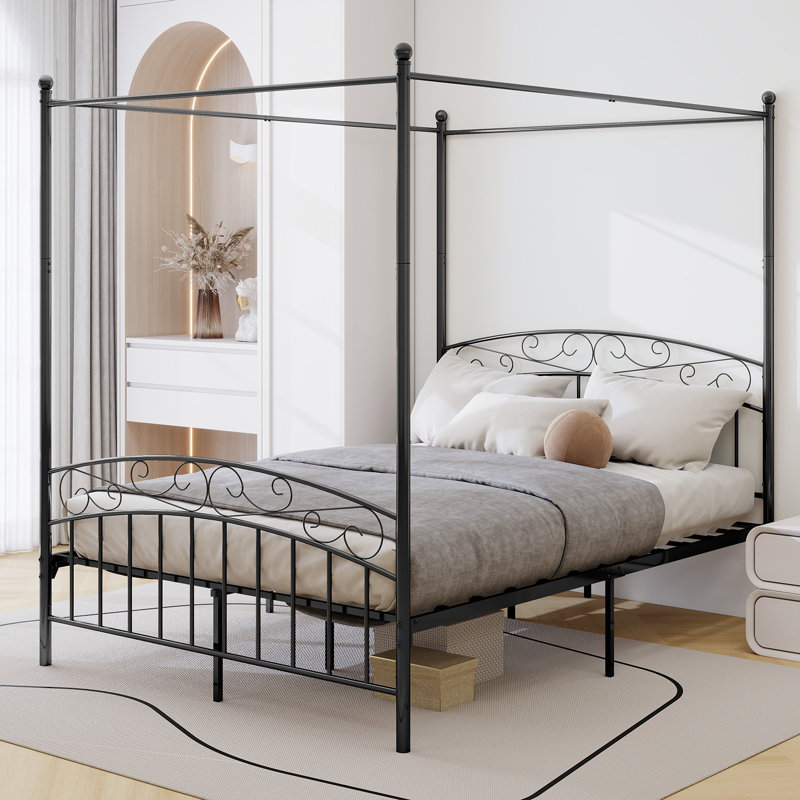 Metal Canopy Bed, Black, Queen