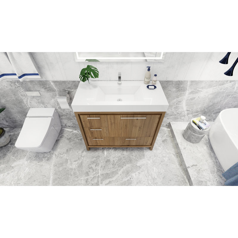 Ensemble de meuble-lavabo simple 42 po Loyne, Chrome, Chêne naturel