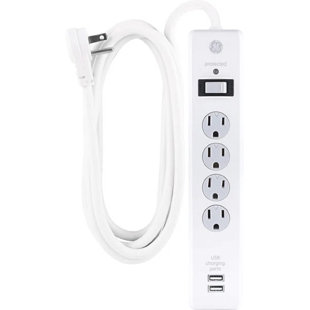 GE 8-ft 4-Outlet 2-USB-A 800J, White, 25798