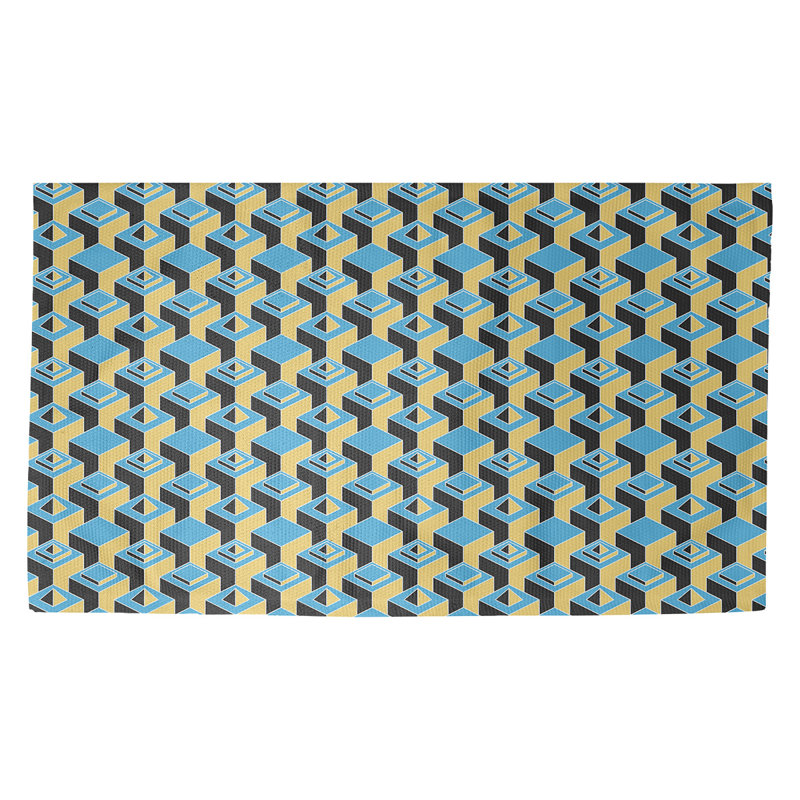 Gratte-ciels bleu/noir Tapis décoratif, Rectangle 2 pi x 3 pi