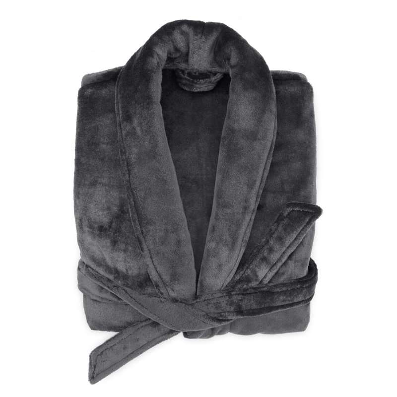 Peignoir mi-mollet en velours avec poches, Anthracite