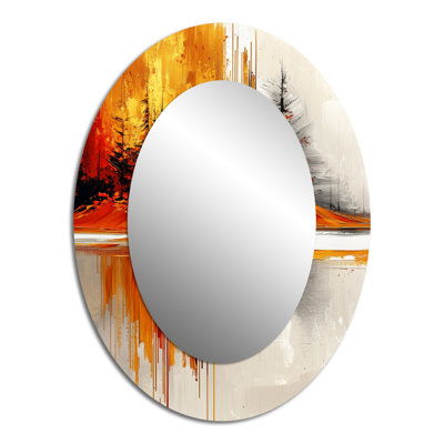 Abstrait forêt d'automne à l'horizon éthéré II - miroir mural ovale moderne doré