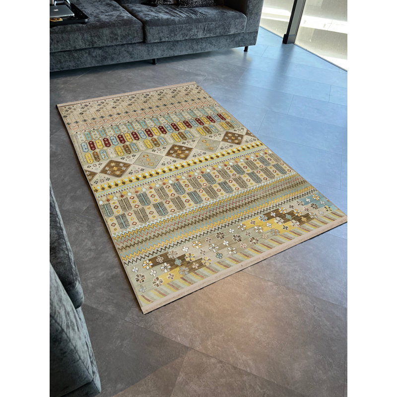 Multi-Colored Geometric Mixed Shape Ethnic Patterned Vintage Decorative Rug, Runner 3'3.37" x 9'10.11"