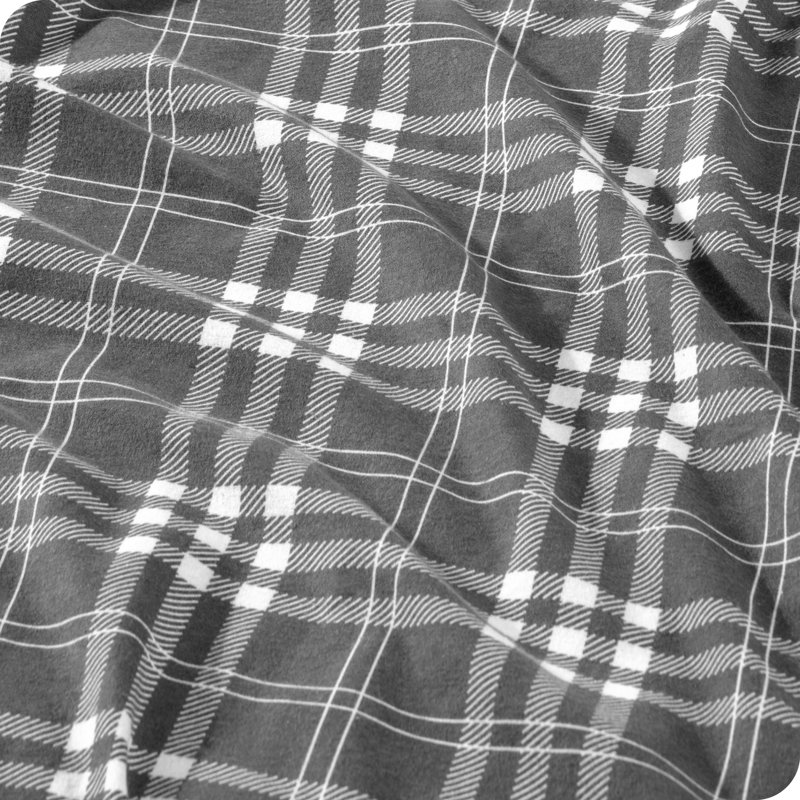 Flannel Machine Woven Plaid Sheet Set, Gray/White Stirling Plaid, King Sheet Set with 2 Pillowcases