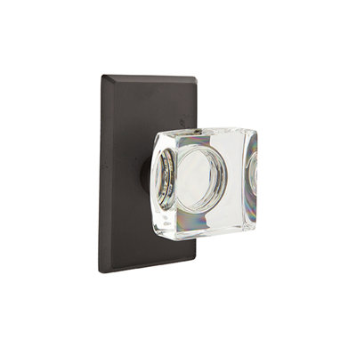 Emtek Passage Knobset w/ Sandcast #3 Rosette and Modern Square Glass Knob