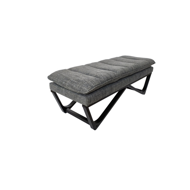 SEAT4U Kenhorst Gray PU Upholstered Pillow Top Bedroom Wooden Bench, Black, Gray