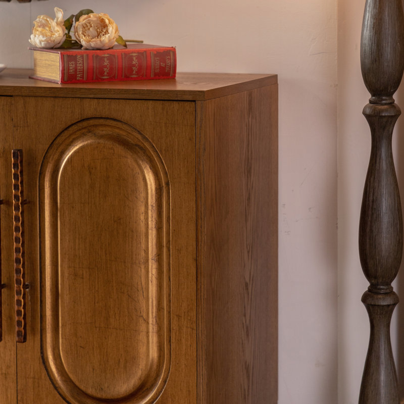 Wood Kitchen Sideboard Cabinet with Adjustable Shelf, Handleless Console Table