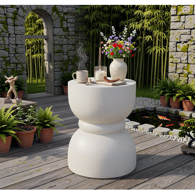 Outdoor Concrete End Table With Wave Design – MGO Material, Imitation Stone Texture, Multifunctional Garden Stool