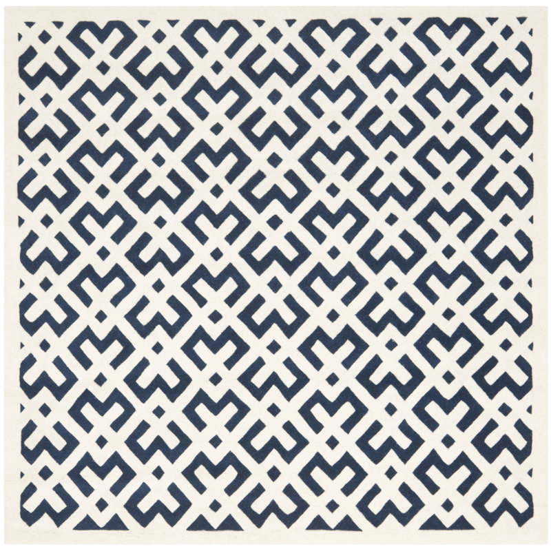 Deedie Hand Tufted Wool Geometric Rug, Square 7'