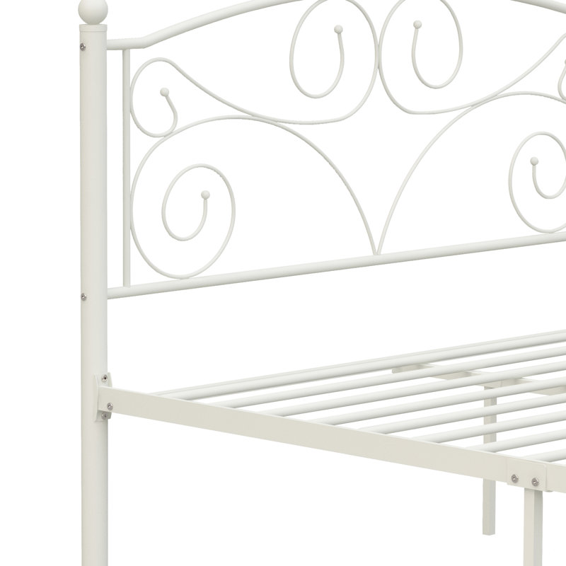 Lit moderne en métal blanc, structure stable, silencieuse et silencieuse, facile à assembler, sans sommier tapissier, s'adapte à un matelas de 8 pouces ou plus épais, taille de poids de 600 lb - blanc, robuste