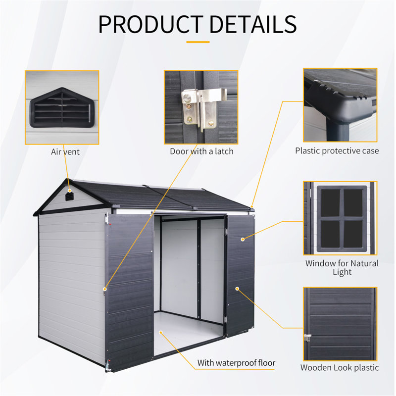 White Resin Outdoor Storage Shed with Windows and Lockable Door