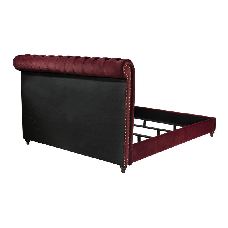 57-inch Upholstered Full Panel Bed Wine Red, King
