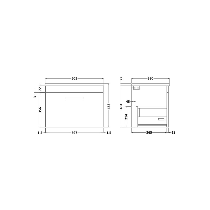 Athena 60.5cm Single Bathroom Vanity Base Only, Charcoal Black