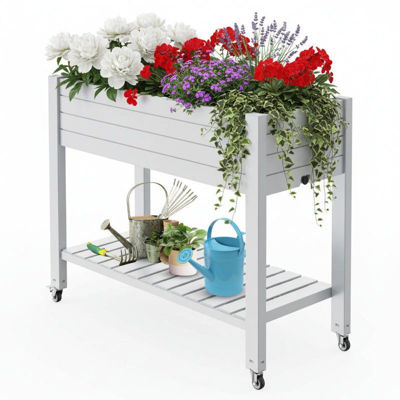 Boîte à fleurs mobile en résine, 43.5x17.6x33.64, Gris