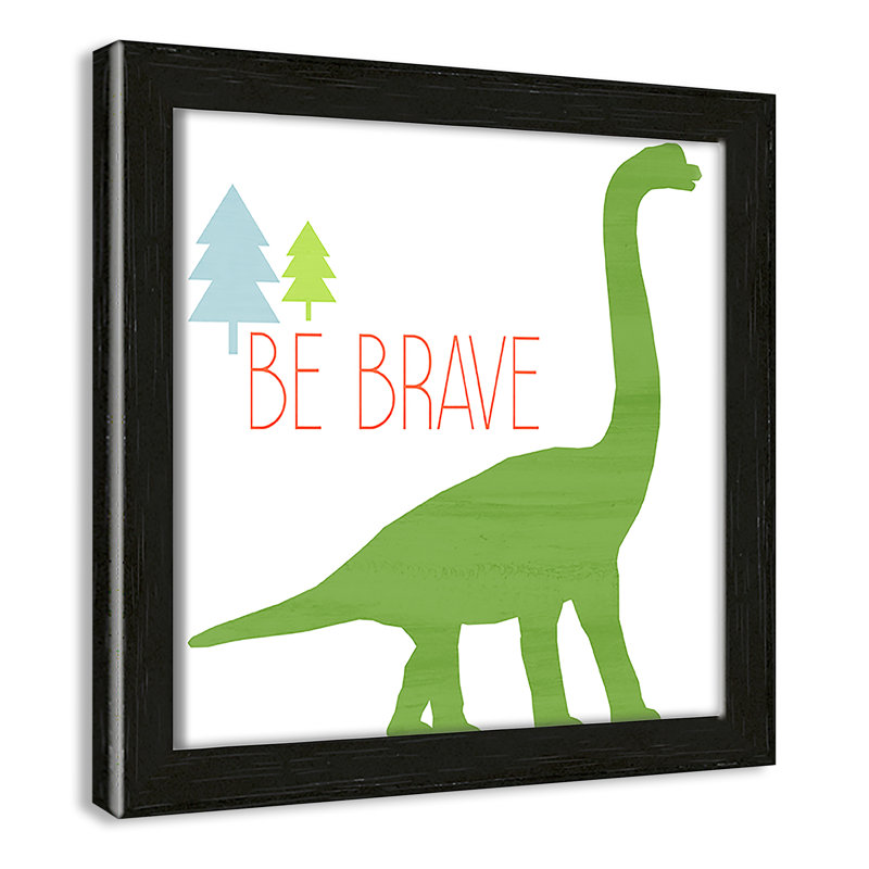 Dino Brave 1 ', art encadré, 8" H x 8" W x 1.18" D, Cadre boîte à grain de bois noir
