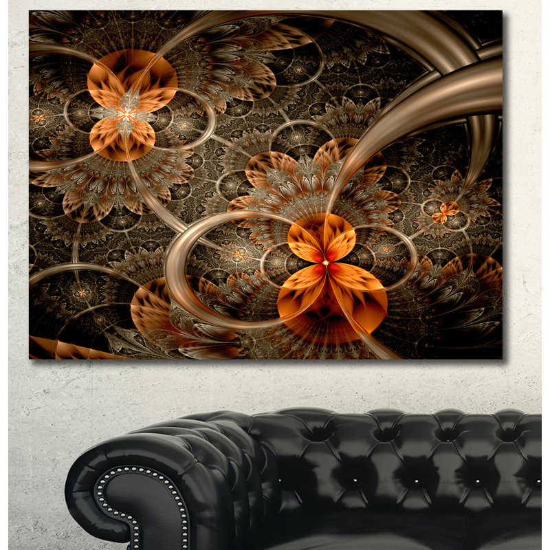 Impression sur toile tendue, fleur symétrique orange foncé, H 30 po x l 40 po x P 1 po
