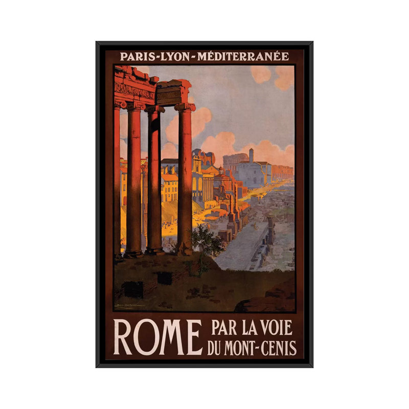 «Rome Travel Poster», reproduction d'impression sur toile, H 26 po x l 18 po x P 1,5 po, Toile avec cadre noir, Non mat