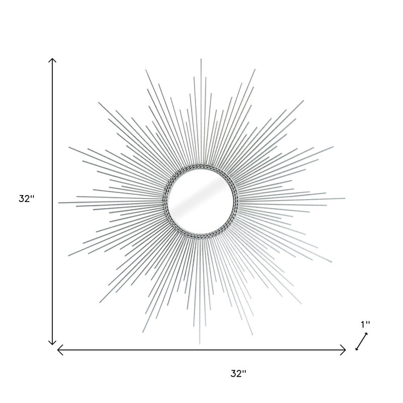 32" Silver Metal Sunburst Geometric Framed Accent Mirror