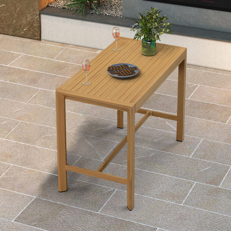 Table de bar rectangulaire en métal, Teck