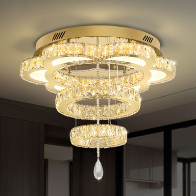 Dia 24" Modern Crystal Chandelier Flush Mount Chandelier for Living Room Dining Room,Bedroom LED Dimmable 2700K-6000K