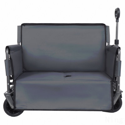 Chariot pliable convertible 3-en-1 avec banquette et rangement - Chariot utilitaire robuste de 500 lb, roues tout-terrain d'une capacité de 180 L pour le camping, la plage, les sports, le jardin et le gris