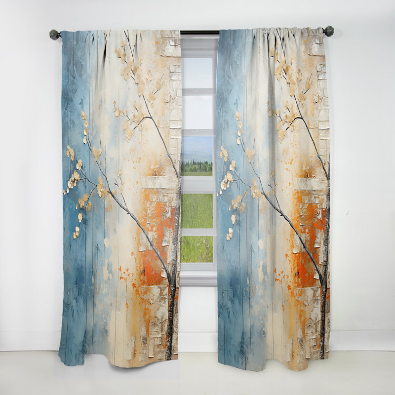 Rideau obscurcissant floral orange érable orange sarcelle VI - 1 panneau, L 52 po x L 120 po